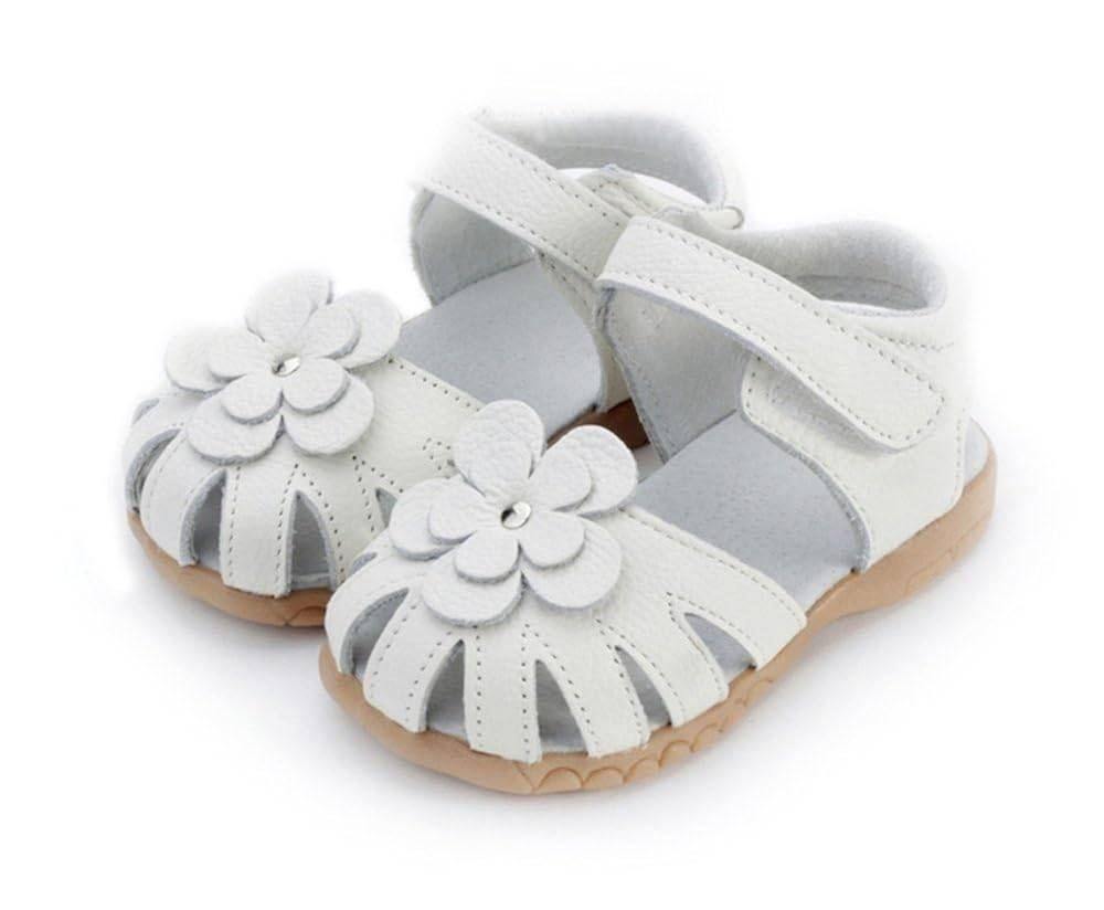 Elegant White Leather Sandals for Girls with Flower